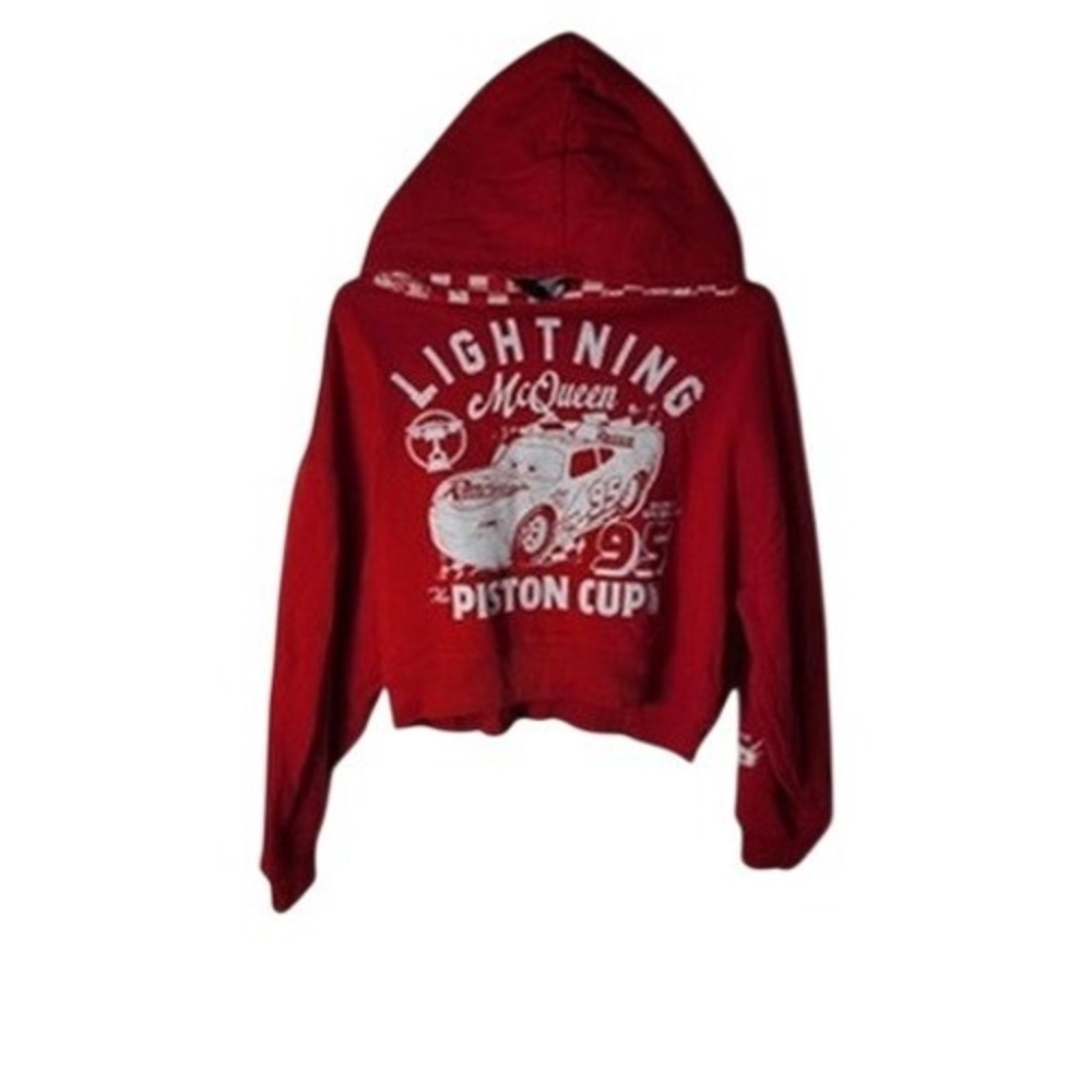 Disney Pixar Cars Wm Sm Lightning McQueen Red Cropped Hoodie Piston Cup
